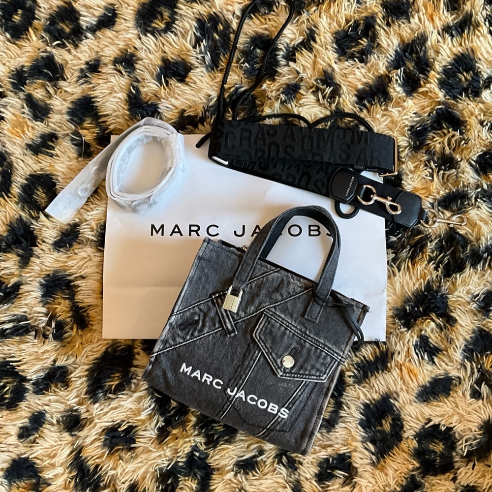 Marc Jacobs Black Denim Tote with White Accents